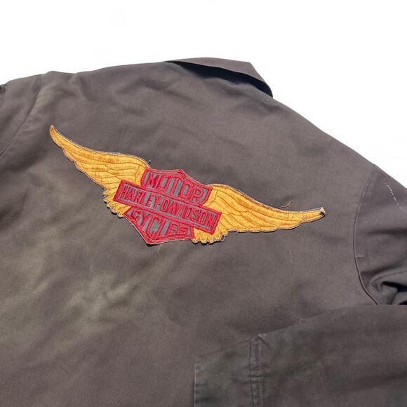 Custom Harley Davidson Patch 70s Vintage Canvas Quilt Lined Work Coat Jacket L - Picture 6 of 8